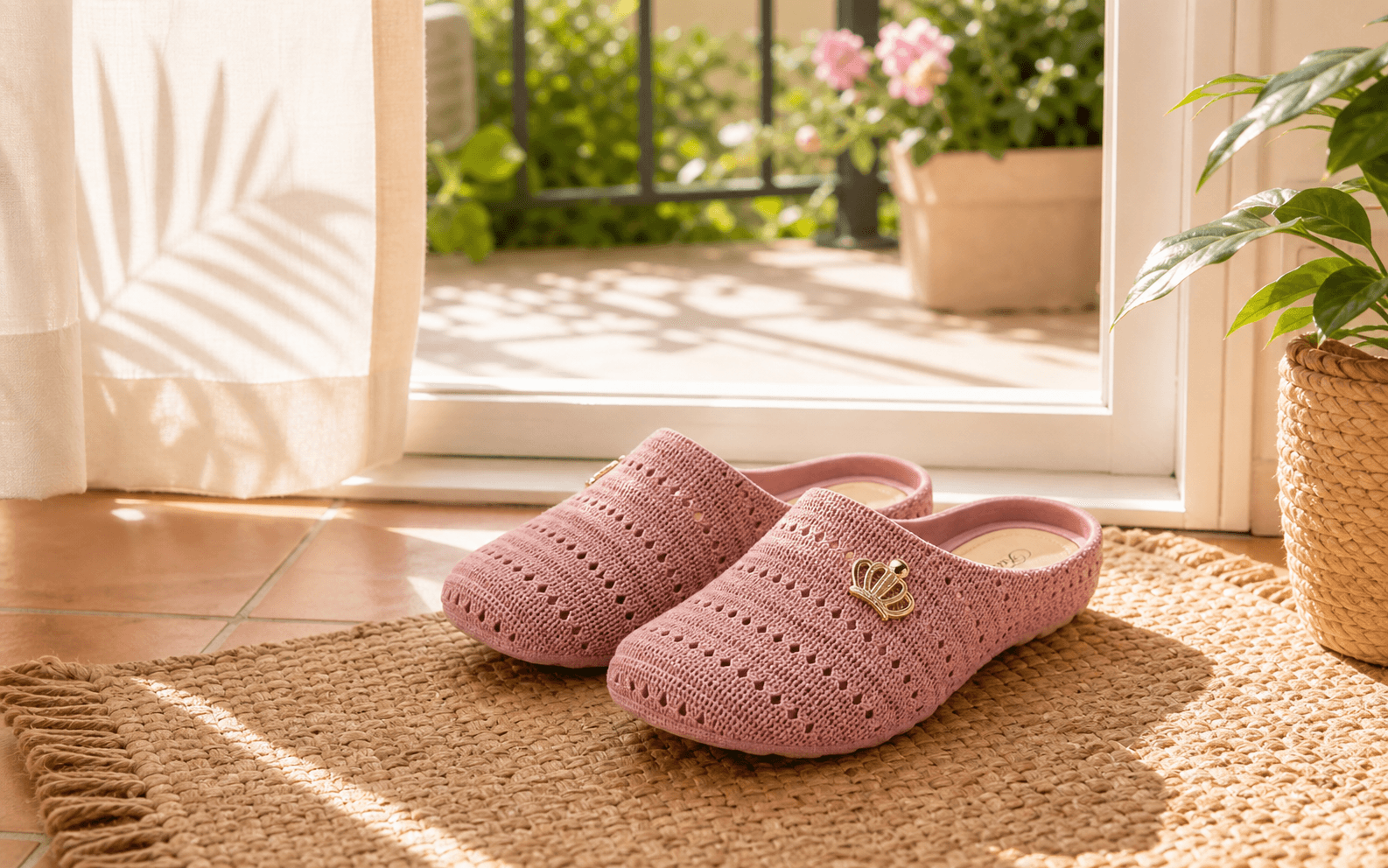 Рожеві сабо Nuovera Breeze Pink на світлому балконі